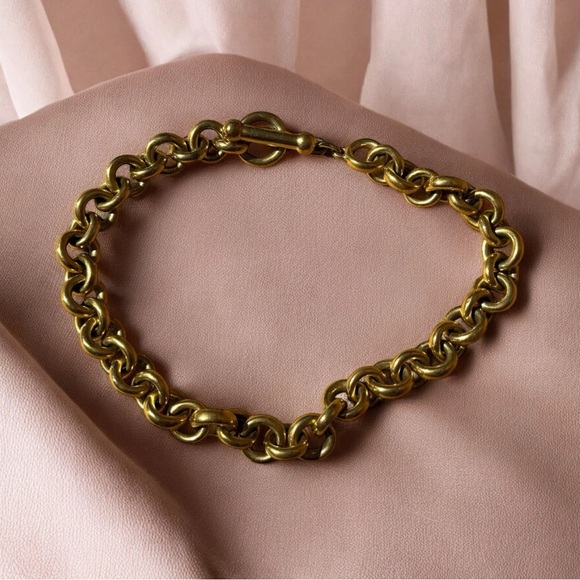 Vintage 90’s STEVE VAUBEL 1993 Gold Vermeil Chunky Chainlink Toggle Necklace - Picture 1 of 7